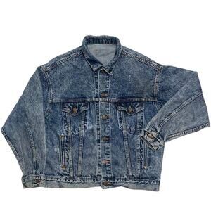 Levis Jeans Vintage 80s USA Made Acid Wash Denim Distressed Trucker Jacket Med